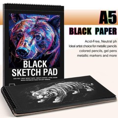 30 Sheets Black Paper Sketchbook, 98lb/160gsm 5.5×8.5 Inch (1 pack), black