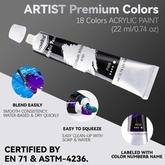 Acrylic Paint Set for Adults & Kids – 37PCS Art Painting Supplies Kit with 18…