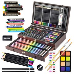 Sunnyglade 145 Piece Deluxe Art Set, Wooden 1 Count (Pack of 1), multi-color