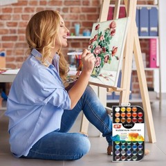 Non-Toxic 48 Color Watercolor Paint Set with Professional Brushes for All Ages