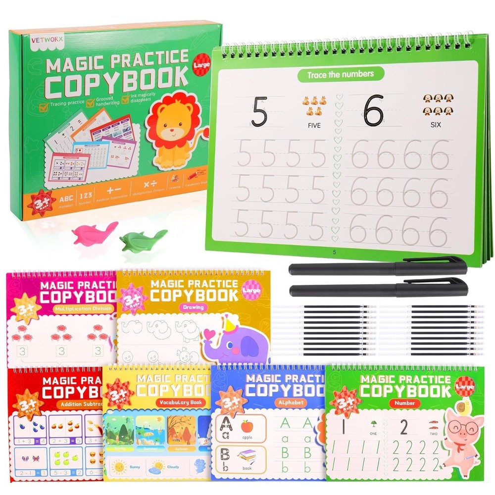 6 Pack Large Grooved Handwriting Copybooks,10.2 x 7.4 In Magic Writing Practi…