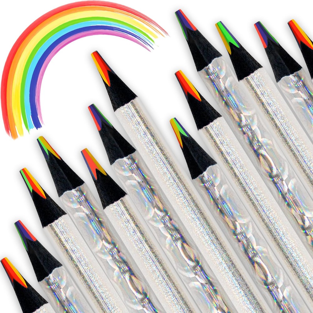 30 Rainbow Colored Pencils, 4 Colors in 1, Multicolor, Glitter Art Supplies