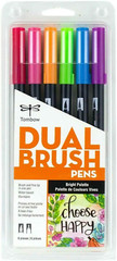 56210 Dual Brush Pen Art Markers, Bright, 6-Pack. Blendable, Brush and Fine Tip