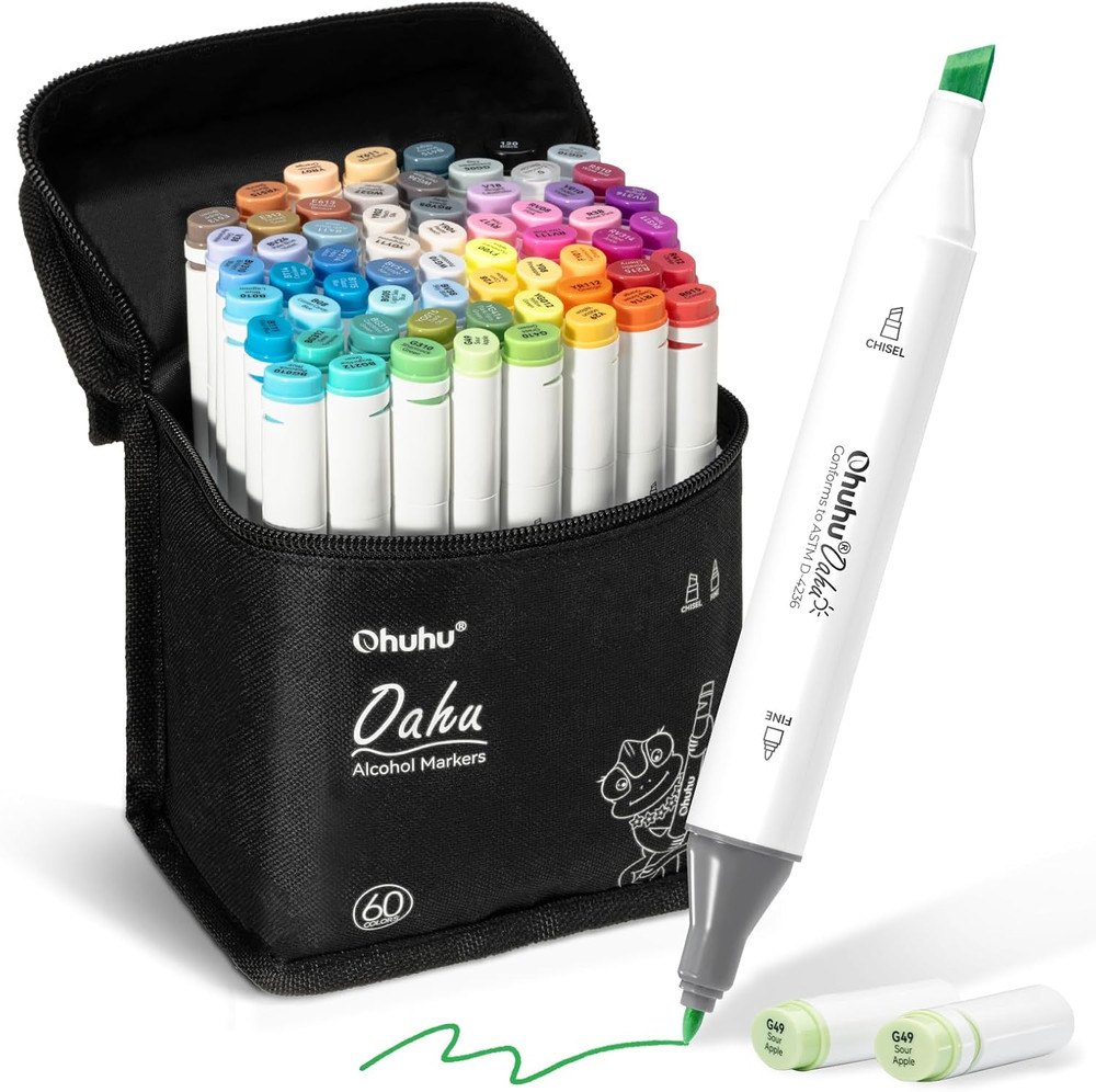 Alcohol Markers – AP Certificated 60-Color Double Tipped Art Marker Set for Arti