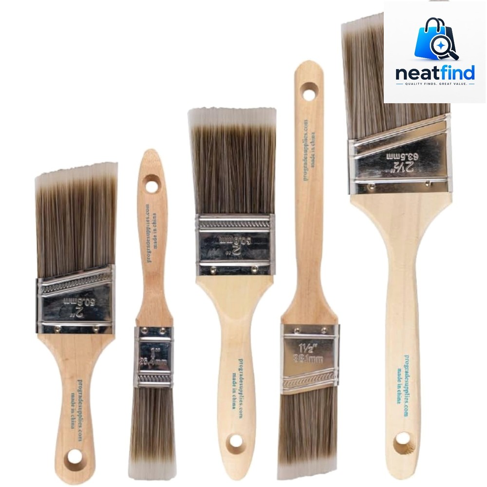 Paint Brushes, 5-Piece Paint Brush Set, Flat & Angle Brushes for Walls, Trim,…