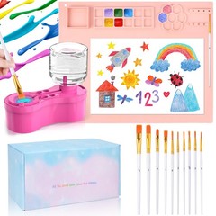Painting Station, Paint Brush Cleaner and Silicone Art Mat 20″X16″ with 10 Pa…