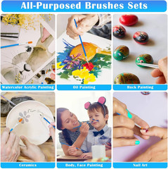 Small Paint Brushes Bulk, 50 Pcs Flat Tip Paint Brushes with Round Acrylic Pain