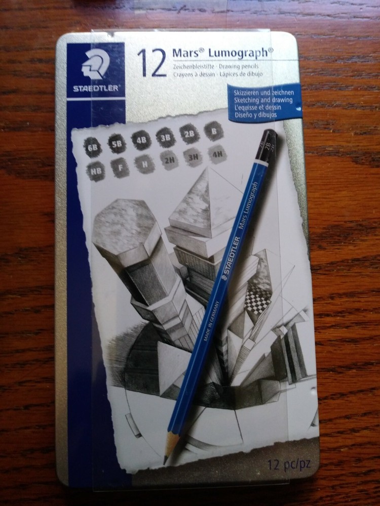 Staedtler Mars Lumograph Design & Drafting Graphite 12 Pencil Set Storage Tin –