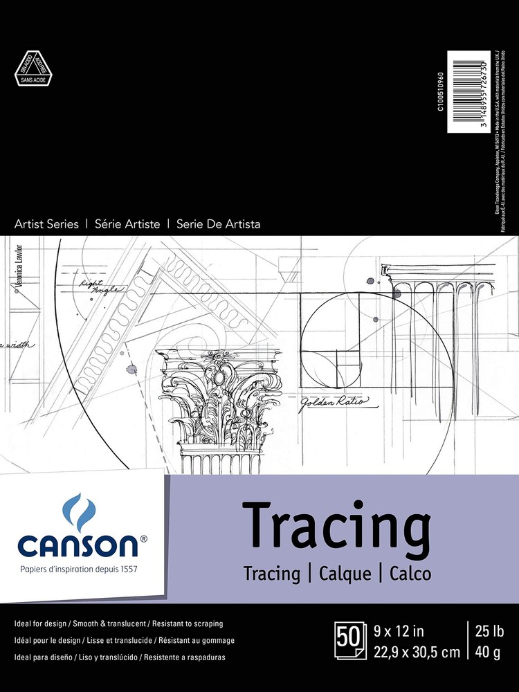 Canson 9×12 Inch Tracing Paper Pad 50 Sheets Acid Free Smooth Surface