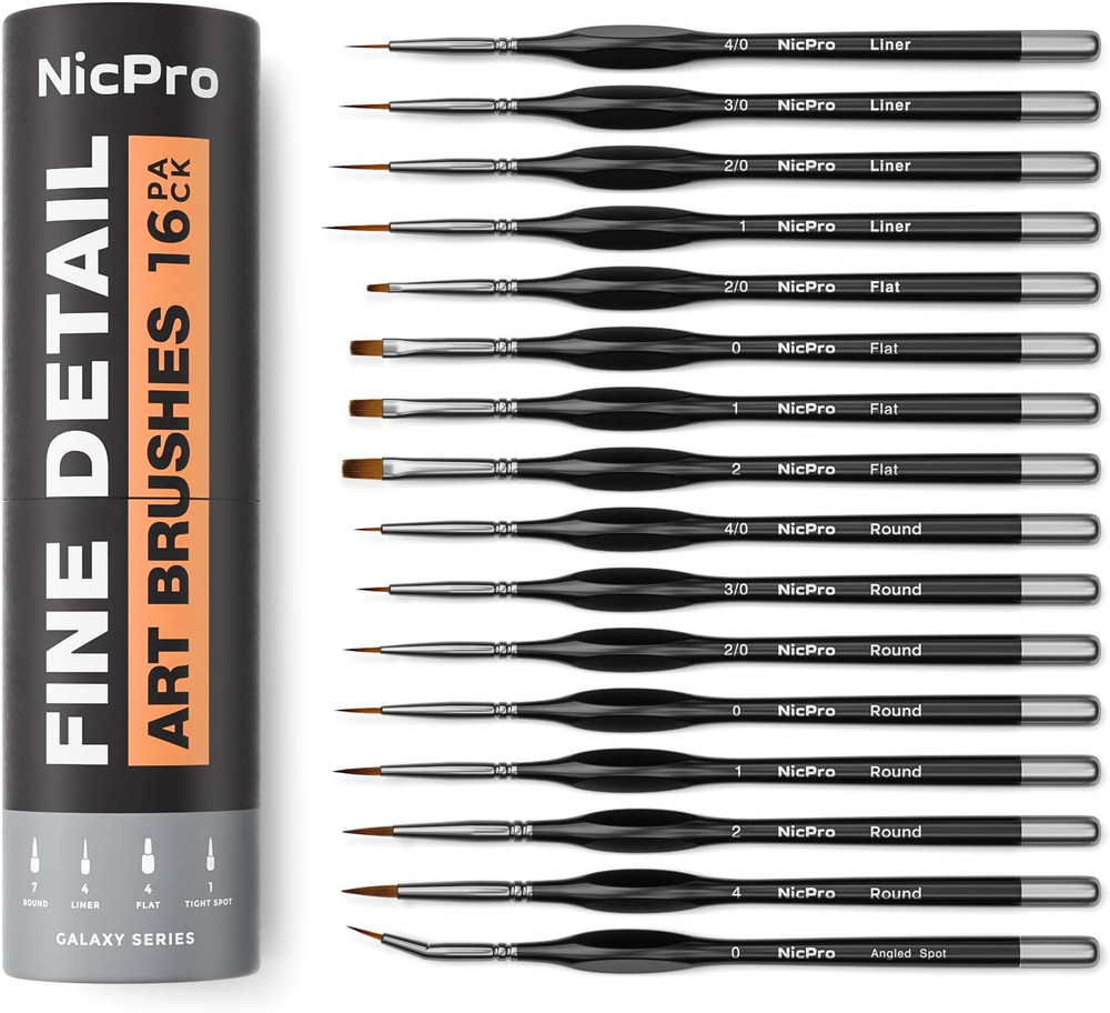 Miniature Paint Brushes Fine Detail Brush Set 16 Piece Acrylic Watercolor Model