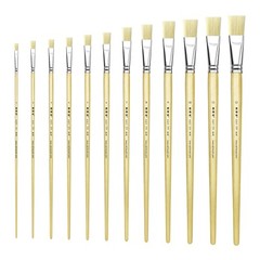 XDT#579 Flat Art Brush Set Hog Bristle X-Long Handle Acrylic Oil Watercolor