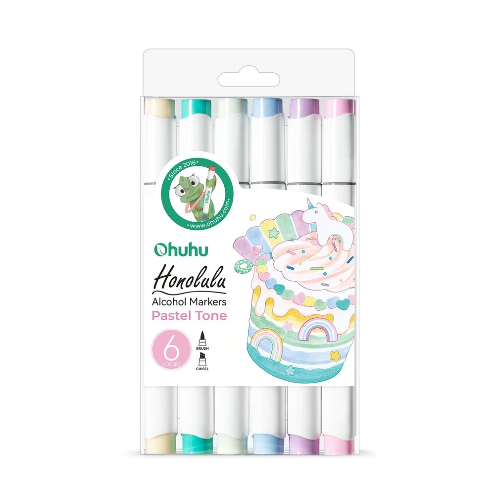 Ohuhu Honolulu 6 Pastel Tone Alcohol Marker Set – Brush & Chisel Dual Tip