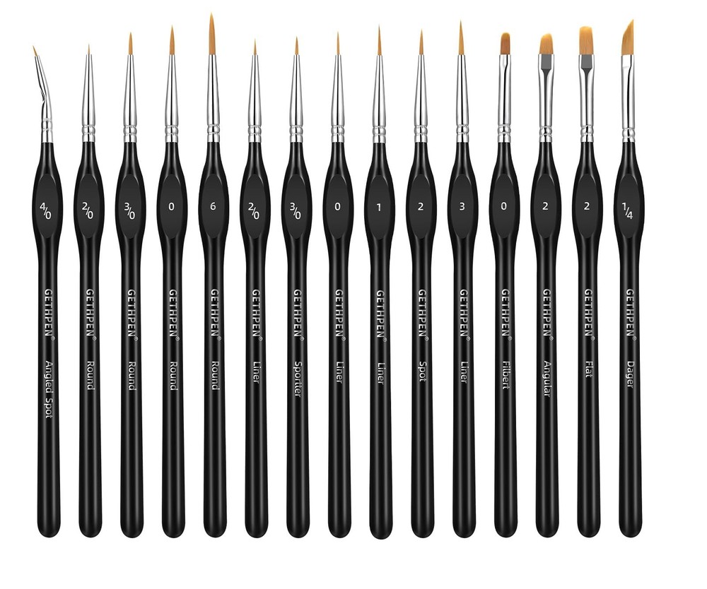 GETHPEN Extreme Detail Paint Brushes Set, 15pcs Miniature 15 Sizes, Black