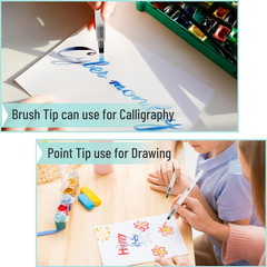 – Watercolor Brush Pens, 6 Pcs, 3 X Point Tips and 3 X Flat Tips Styles, Nylon B