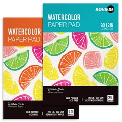 Watercolor Paper Pad 9″x12″ (2 Pack, 20 Sheets Each) – 140LB/300GSM Water Col…