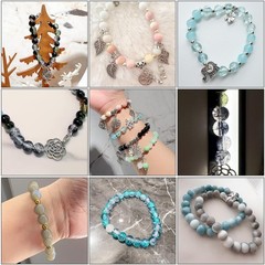 Bracelet Making Kit 414pcs 8mm Crackle Glass Beads Black Blue Charms Rujiaoa
