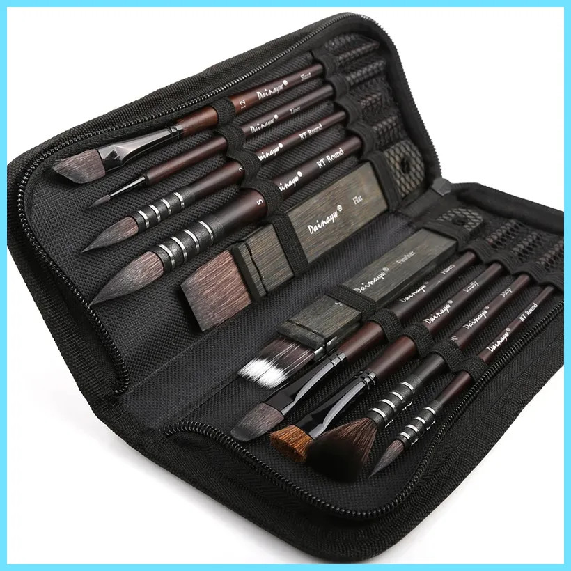 10Pcs Watercolor Painting Brush Set Mop Organic Blue Squirrel Horse Hair