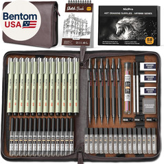 58PCS Art Drawing Supplies Kit in Leather Case, MP1000 Black Metal Mechanical Pe