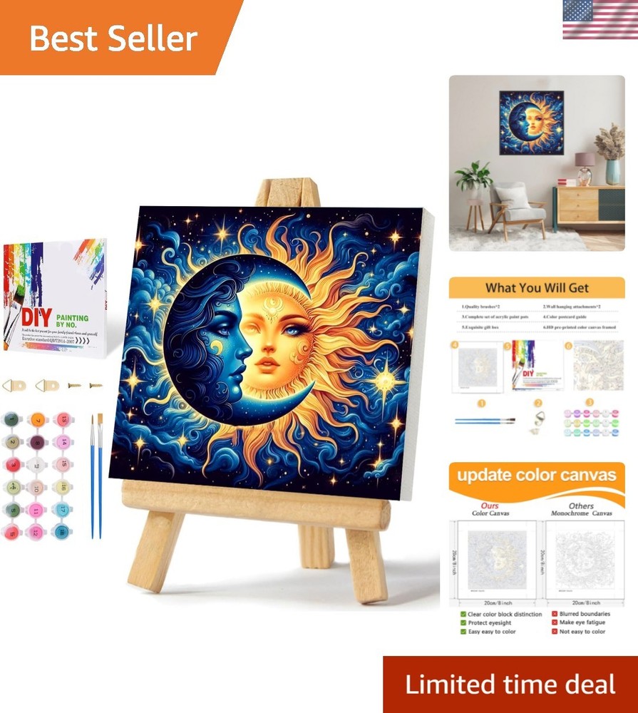 Framed Paint by Numbers Kit for Adults Beginners & Kids Ages 8-12, Sun and Mo…