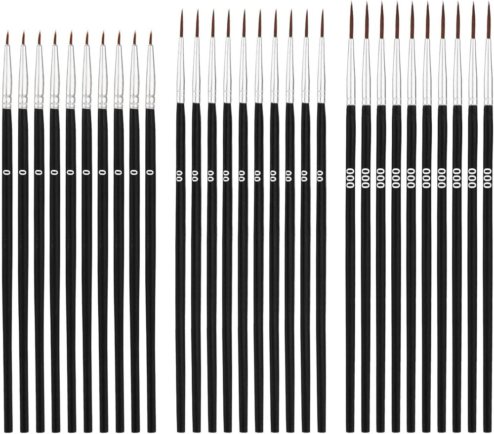 30Pcs Detail Paint Brushes, Fine Tip Paint Brush with 3 Sizes #0#00#000 Mini