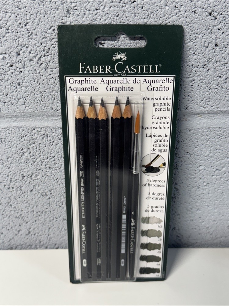 Faber-Castell Graphite Aquarelle Water-soluble Pencils assorted set of 5 w/brush