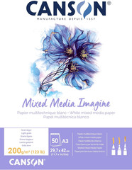 Canson Imagine Mixed Media 200Gsm Paper, Natural White, A3 Pad Including 50 Shee