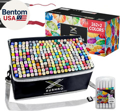 262+2 Piece Dual Tip Alcohol Markers Set with 12 Free Acrylic Paint Markers – No