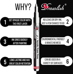 Drawlish Acrylic Paint Pens, Black & White Pen Set of 4 Glass Paint Markers 0.7M