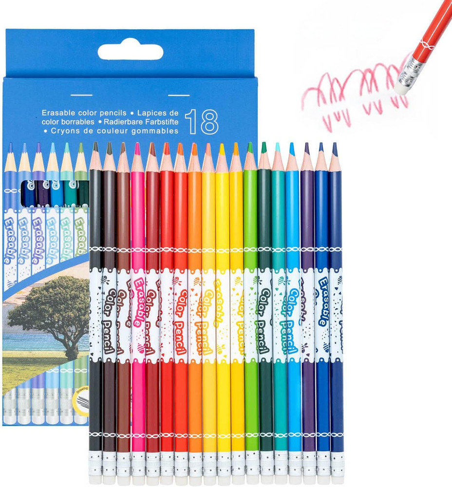 Erasable Colored Pencils Set of 18, Color Pencils with Erasers, School Art Suppl