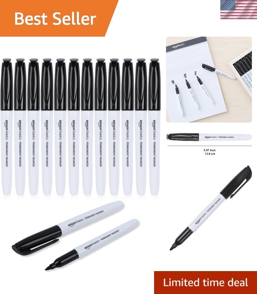 Fine Tip Permanent Markers, 12 Pack – Quick-Dry, Waterproof, Non-Toxic Black Ink