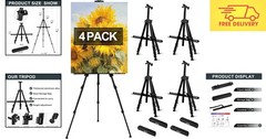 Sturdy 4 Pack Tripod Easels for Art – Height Adjustable from 17 to 66 Inches