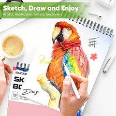 Cute Sketchbook 9″ x 12″ for Women, 1-Pack 100 Sheets Spiral 1 Pack Pink
