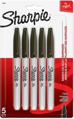 Sharpie Permanent Markers, Fine Point, Black, 5 Count Black GREAT VALUE!!