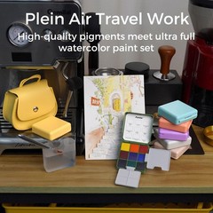 Mini Watercolor Set Travel Kit with 9 Colors, Leather Bag & Watercolor Paper,…