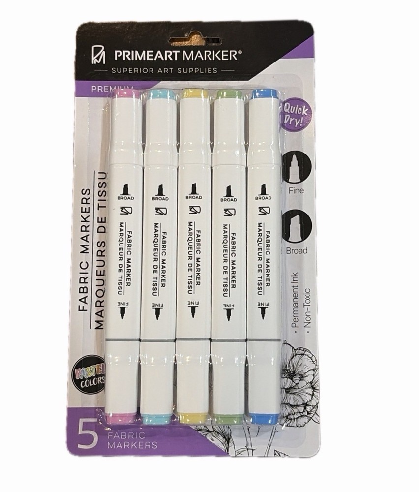 New PrimeArt Marker Premium Fabric Marker 5-Pack Set – Pastel Colors