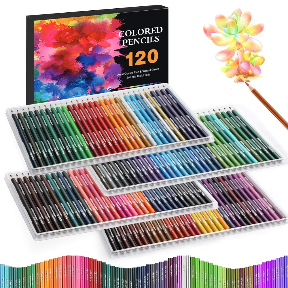 120 Pack Coloring Pencils Soft OilBased Cores Sketching Blending Layering Art