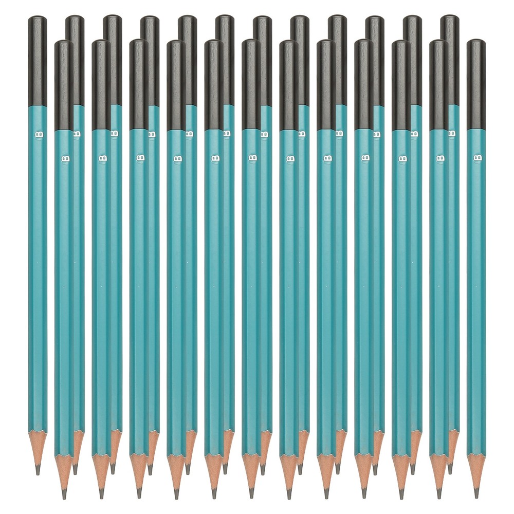 B Drawing Pencils, 24PCS, Hexagonal , Black Refill, Green/Black Pole