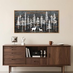 Modern White Forest Framed Canvas Wall Art Set, Minimalist Woodland Art Paint…