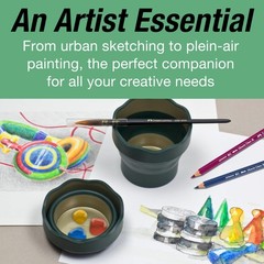 Clic & Go Artist Water Cup, Dark Green – Travel-Friendly Collapsible Brush Cl…