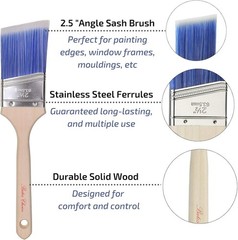 2 Pack Paint Brushes Set: 3 Inch Flat & 2.5 Inch Angled with Wood Handle