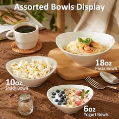 7 Inch Salad Bowls Set of 6, 18 oz Large Soup Bowls– Microwave 18 Ounce White