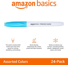 Fine Tip Permanent Markers for Office, School, and Home Use, Assorted Colors, 24