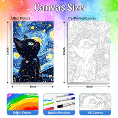 Paint by Numbers Kit,Starry Night Oil Painting on Canvas with Frame8X12 Inch