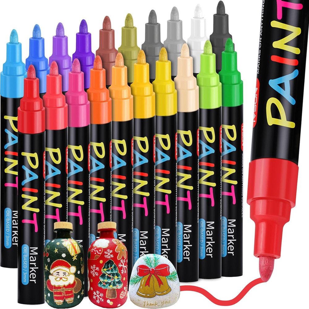 Paint Pens Paint Markers, 20 Colors Oil-Based Waterproof Marker Pen Set, Never F