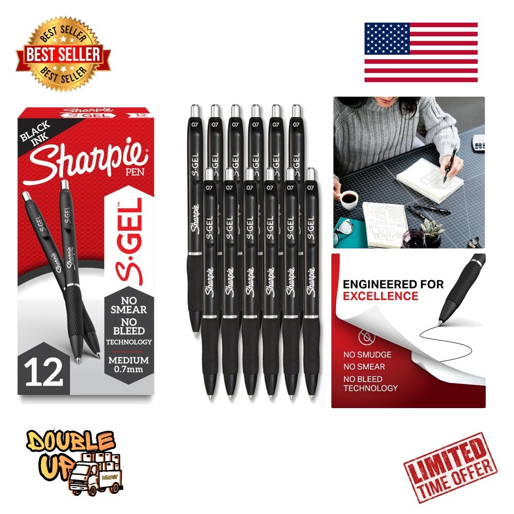 Vivid Writing with S-Gel Gel Pens – 12 Count Black Ink, 0.7mm Retractable Design