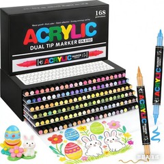 168 Colors Dual Tip Acrylic Paint Pens – 0.5-5MM Brush & 1MM Fine Tip Markers fo
