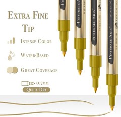 4 Gold Paint Pen Fine Tip | Set 4 Acrylic | Extra