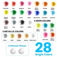 Airbrush Paint, 28 Colors x 1oz (30ml) with 2 Thinner, Ready to Spray, Non-To…