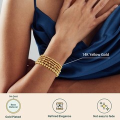 Adoyi Gold Bracelets For Women 14K Gold Plated Beaded Stretch Bracelet Strand