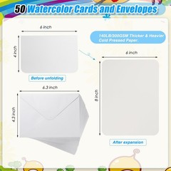 100 Pcs Blank Watercolor Cards with Envelopes Set 140lb/300 Gsm Cotton Waterc…